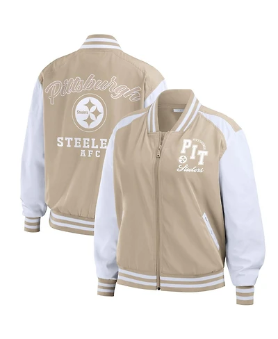Wear by Erin Andrews Women's Tan Pittsburgh Steelers Tonal Full-Zip Bomber Jacket