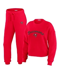 Wear by Erin Andrews Women's Cream Tampa Bay Buccaneers Knitted Tri-Blend Long Sleeve T-Shirt Pants Lounge Set
