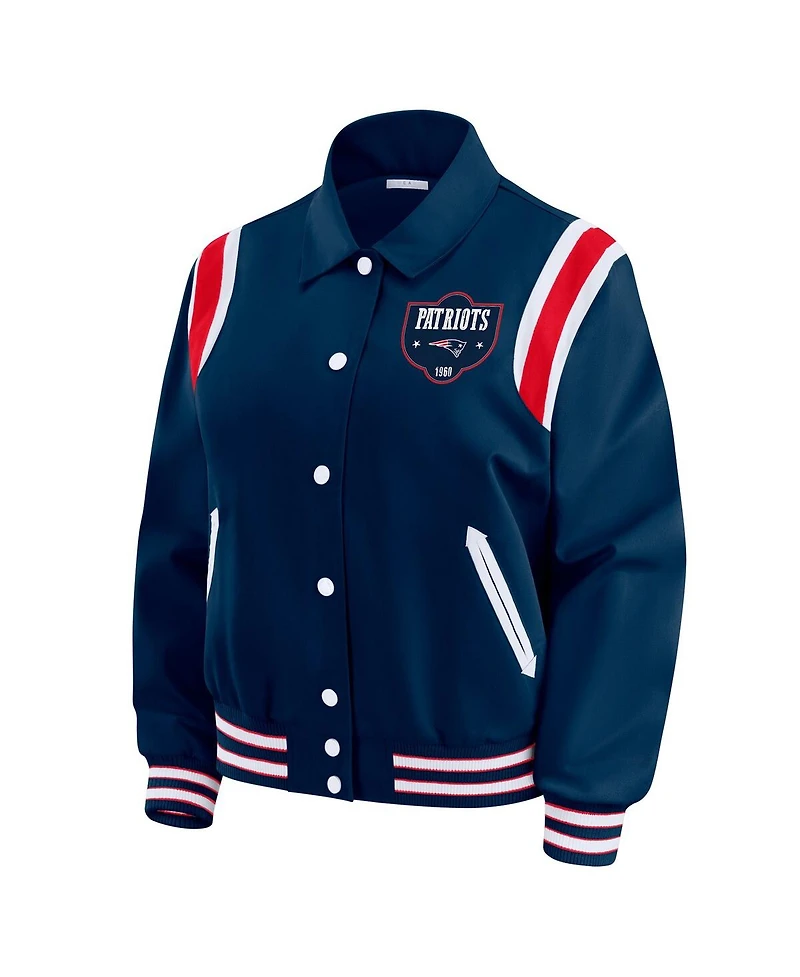 Wear by Erin Andrews Women's Navy New England Patriots Varsity Lightweight Full-Snap Jacket