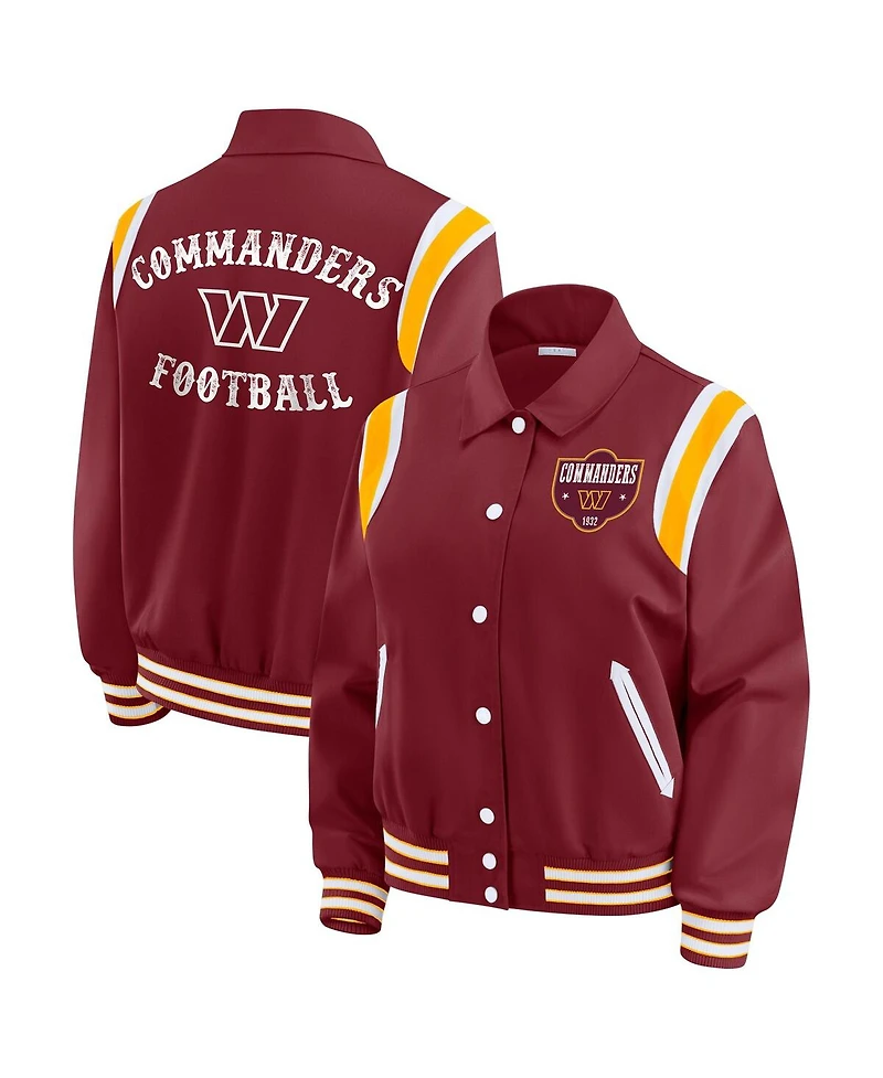 Wear by Erin Andrews Women's Burgundy Washington Commanders Varsity Lightweight Full-Snap Jacket