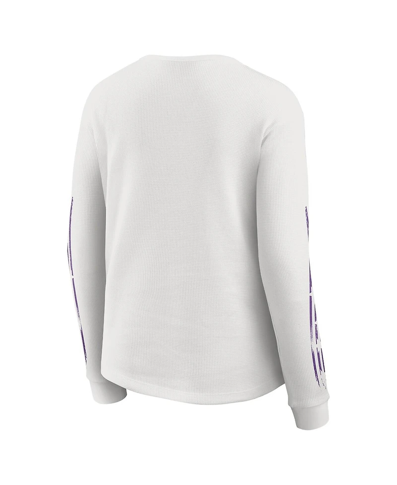 Wear by Erin Andrews Women's White Minnesota Vikings Graphic Waffle Long-Sleeve T-Shirt