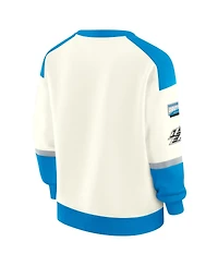 Wear by Erin Andrews Women's Cream Detroit Lions Racing Crew V-Neck Sweatshirt