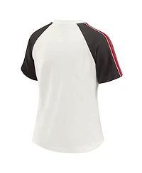 Wear by Erin Andrews Women's White Tampa Bay Buccaneers Sleeve Stripe Distressed Raglan T-Shirt