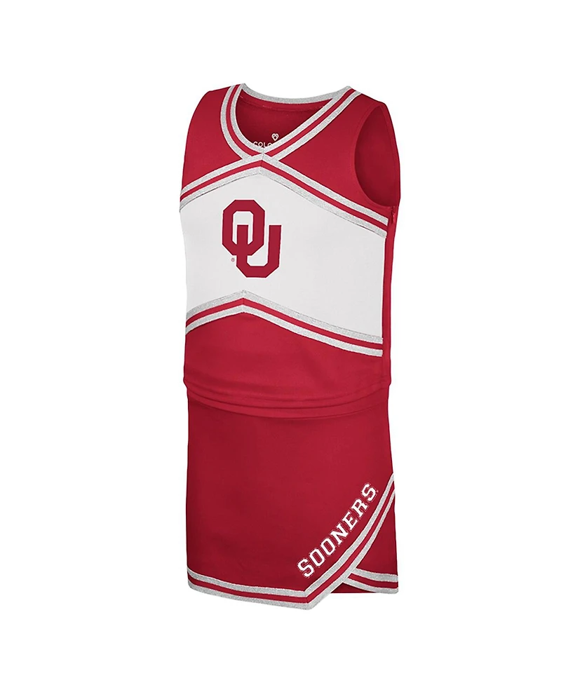 Colosseum Big Girls Crimson Oklahoma Sooners Cheerleader Top Skirt Set