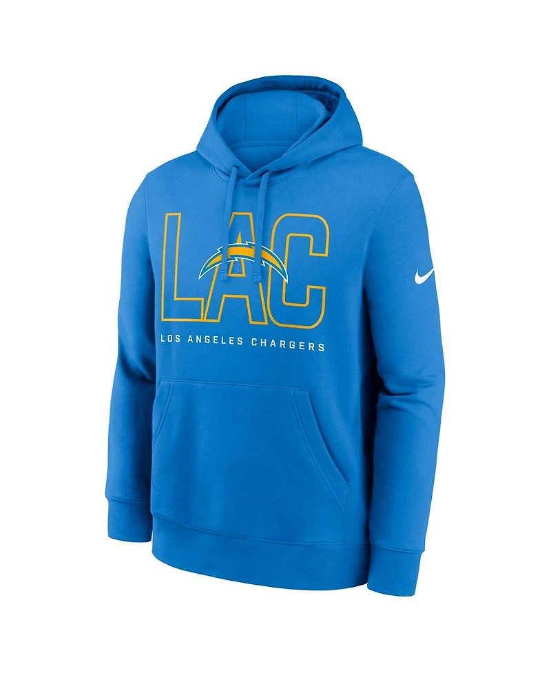 Nike Men's Powder Blue Los Angeles Chargers Busted Play Club Fleece Pullover Hoodie