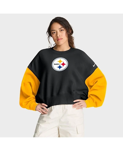 Nike Women's Black Pittsburgh Steelers Oversized Color-Block Pullover Sweatshirt