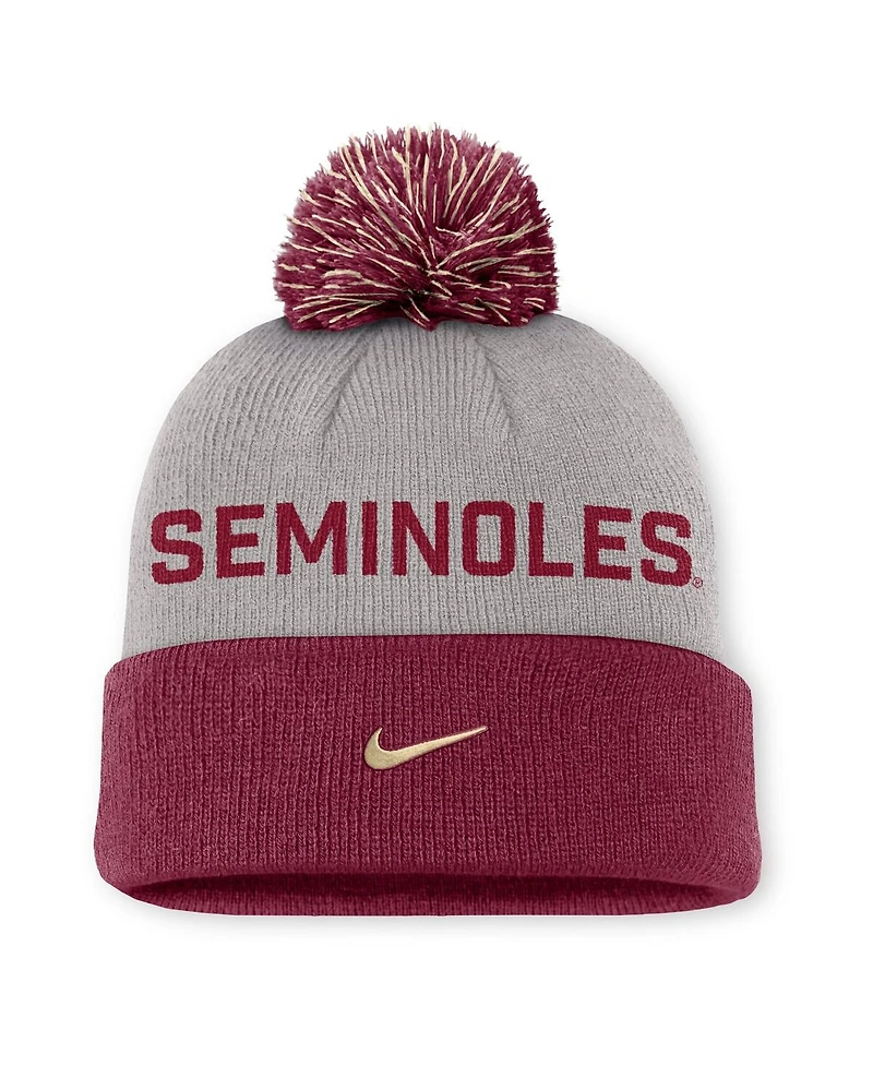 Nike Men's Gray/Garnet Florida State Seminoles Primetime Peak Cuffed Knit with Pom Hat