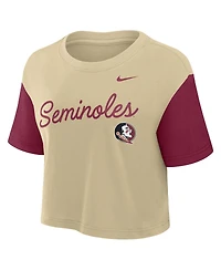 Nike Women's Gold/Garnet Florida State Seminoles Color-Block Script Dri-fit Cropped T-Shirt