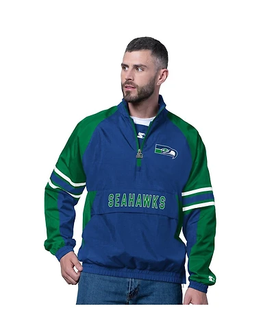 Starter Men's Royal Seattle Seahawks Vintage Logo Prospect Half-Zip Pullover Sweatshirt