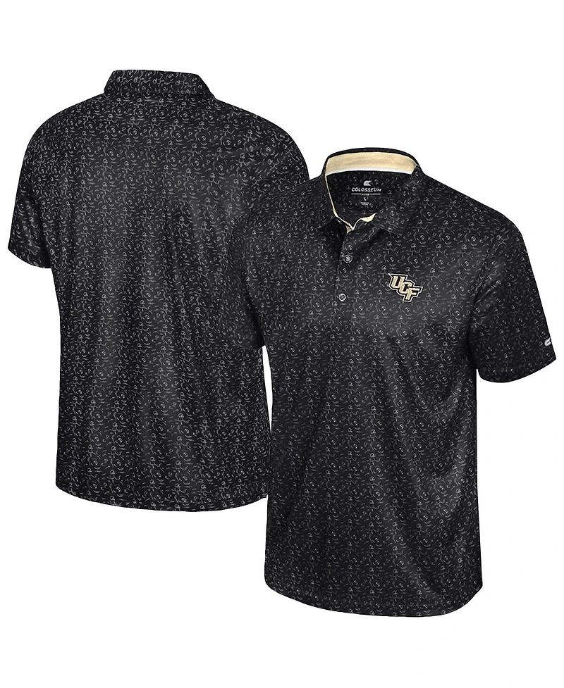 Colosseum Men's Black Ucf Knights Football Print Polo Shirt