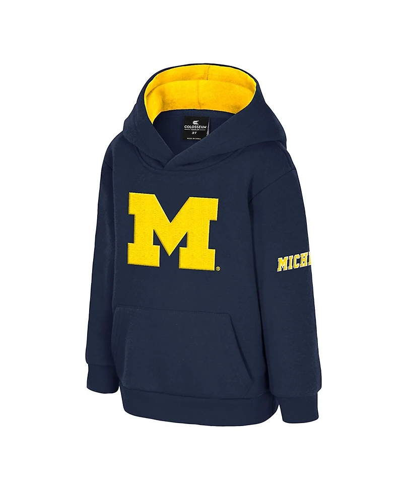 Colosseum Toddler Navy Michigan Wolverines Big Logo Volume Fleece Pullover Hoodie