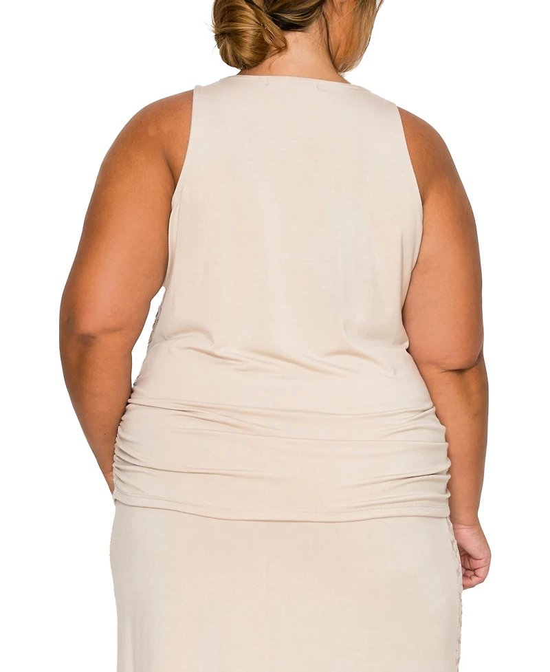 Coin 1804 Plus Cheetah Burnout Side Ruched Tank Top