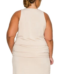 Coin 1804 Plus Cheetah Burnout Side Ruched Tank Top