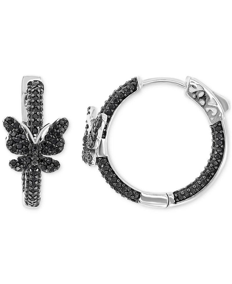 Macy's Black Spinel Hoop Earrings (1.625 ct.t.w.) in Sterling Silver
