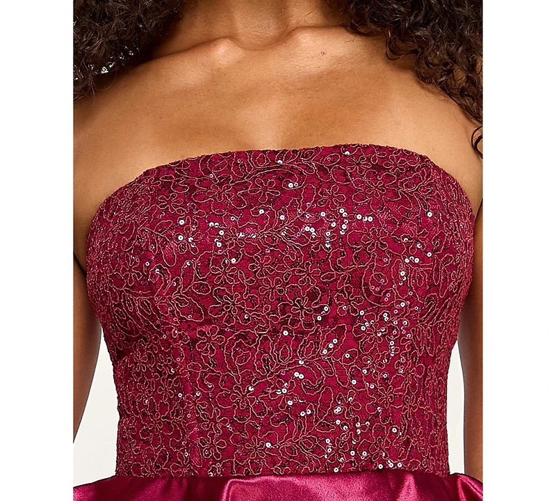 Seni & Cade Juniors' Strapless Satin Tiered Skirt Dress
