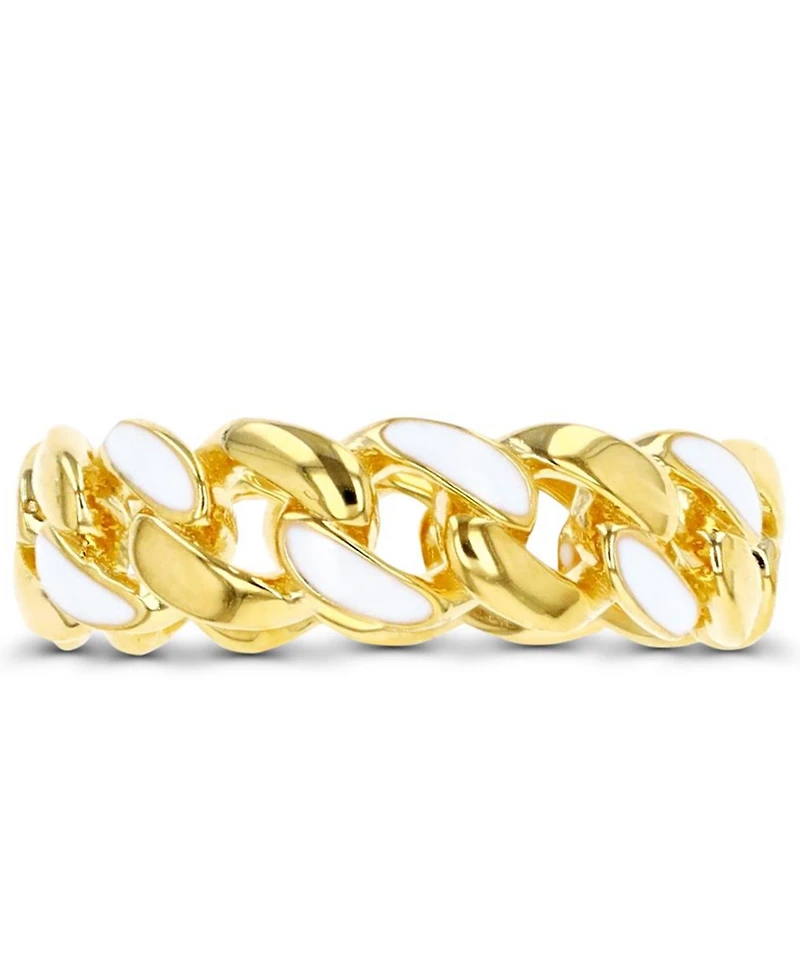 Macy's Enamel Cuban Link Eternity Band Ring 14K Yellow Gold Over Sterling Silver