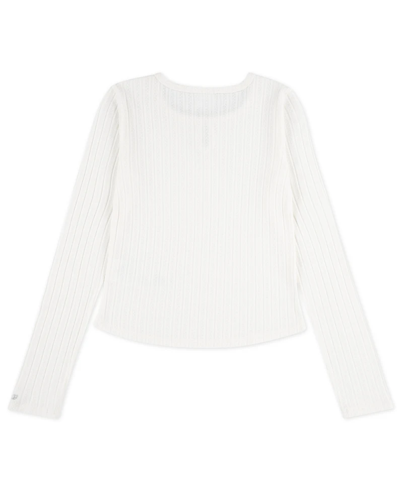 abercrombie kids Girls Double Bow Pointelle Long Sleeve Top