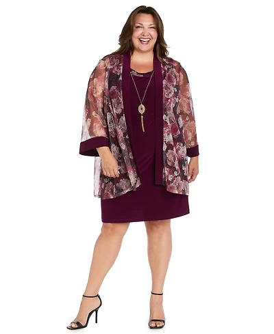 R & M Richards Plus 2-Piece Floral Jacket and Scoop Neck Dress