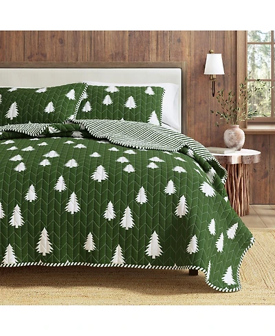 Linery & Co. Lodge Microfiber Quilt Set with Shams - Little trees