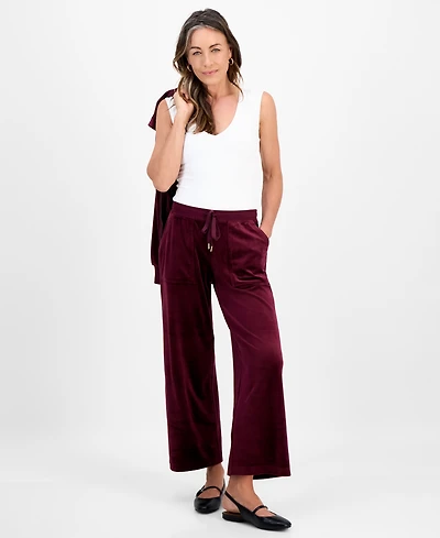 Style & Co Petite Pull-On Wide-Leg Velour Lounge Pants, Macy's Exclusive