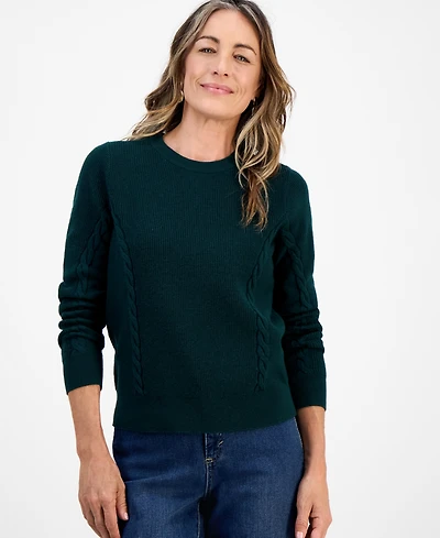Style & Co Petite Ribbed Cable Crewneck Sweater, Macy's Exclusive