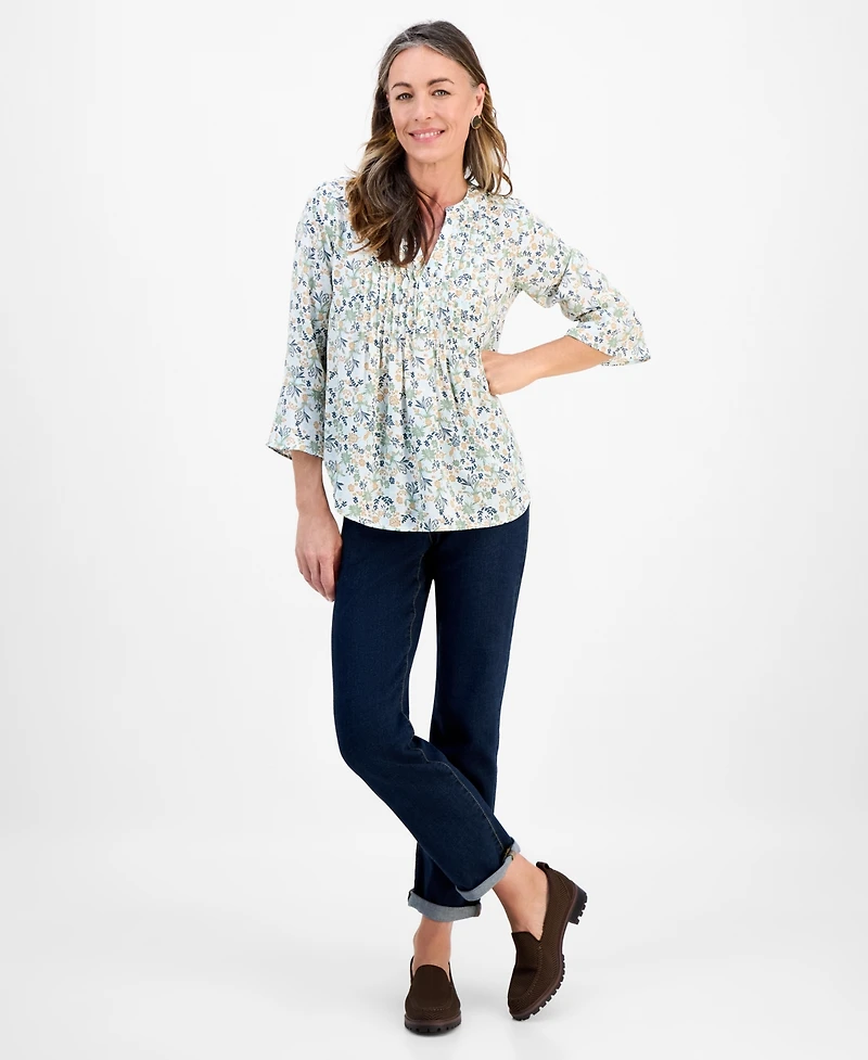 Style & Co Petite Romance Ditsy Pintucked Top, Macy's Exclusive