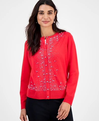 Jm Collection Petite Border Embellished Party Cardigan, Macy's Exclusive