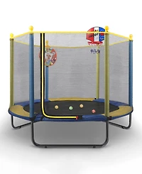 Kids Mini Trampoline with Safety Net and Basketball Hoop for Indoor/Outdoor Use