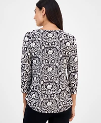 Jm Collection Petite Painted Foliage 3/4-Sleeve Top, Macy's Exclusive