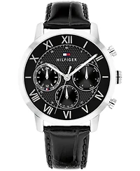 Tommy Hilfiger Men's Multifunction Black Leather Strap Watch, 42mm