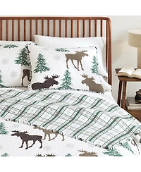 Linery & Co. Moose Evergreens Microfiber Quilt Set With Shams