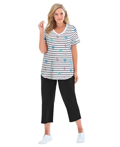Woman Within Women's Two-Piece V-Neck Tunic & Capri Set