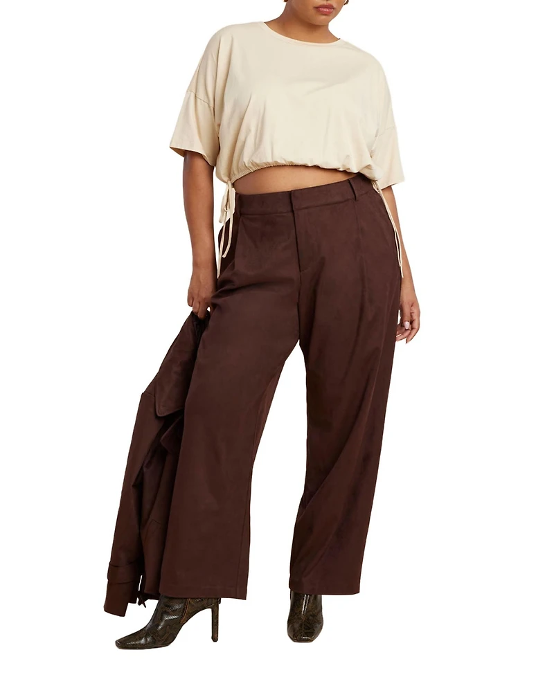Eloquii Women's Plus Faux Suede Wide Leg Pant