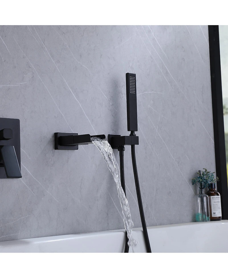 Greenspring Waterfall Single-Handle 2 Sprayer Wall Mount Bathtub Shower Faucet in Matte Black