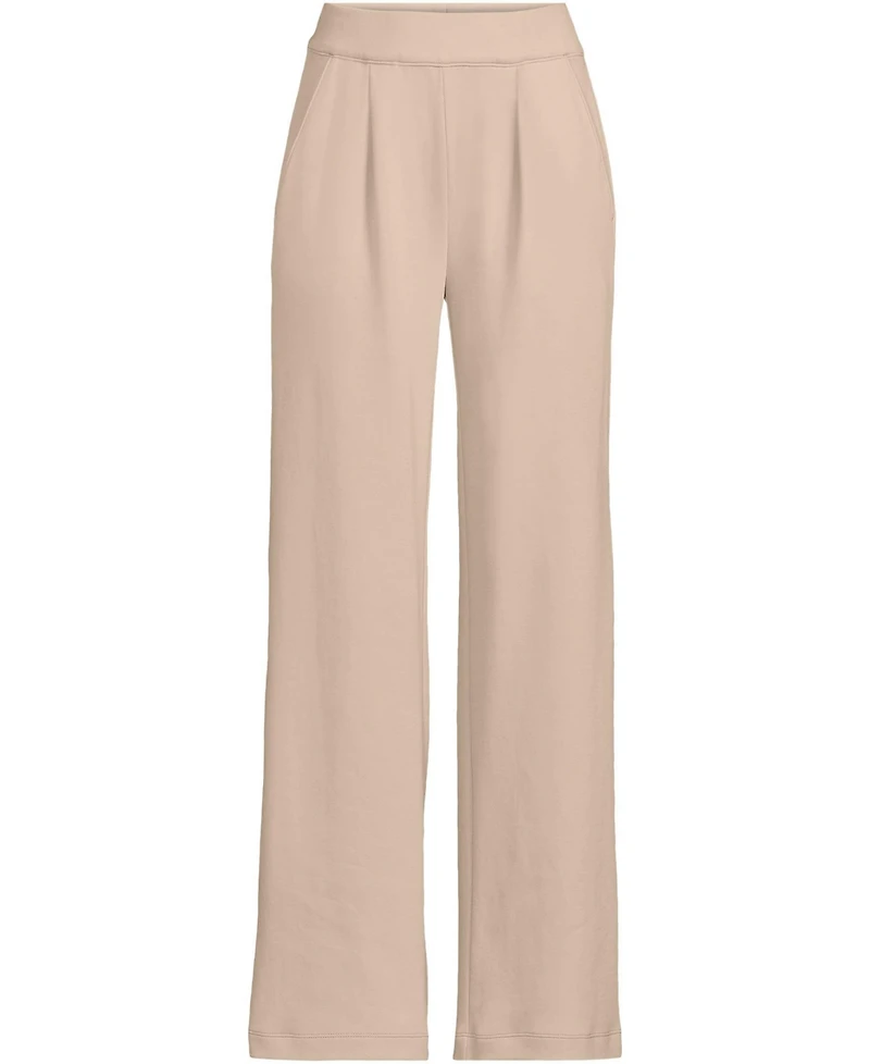 Lands' End Women's Tall Sport Knit High Rise Pleated Wide Leg Pants