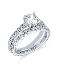 Bling Jewelry Classic Sterling Silver Princess Cut Cz Solitaire & Eternity Band Ring Set