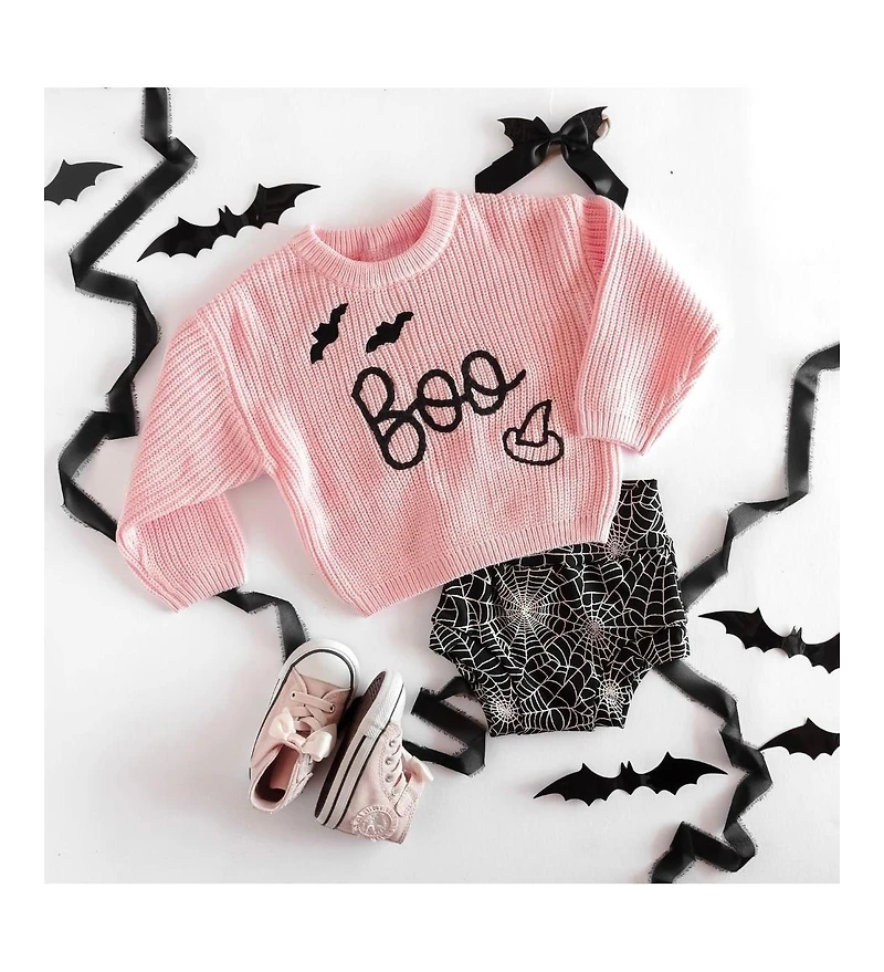 Sweet Wink Little and Big Girls Boo Bat Halloween Knit Sweater