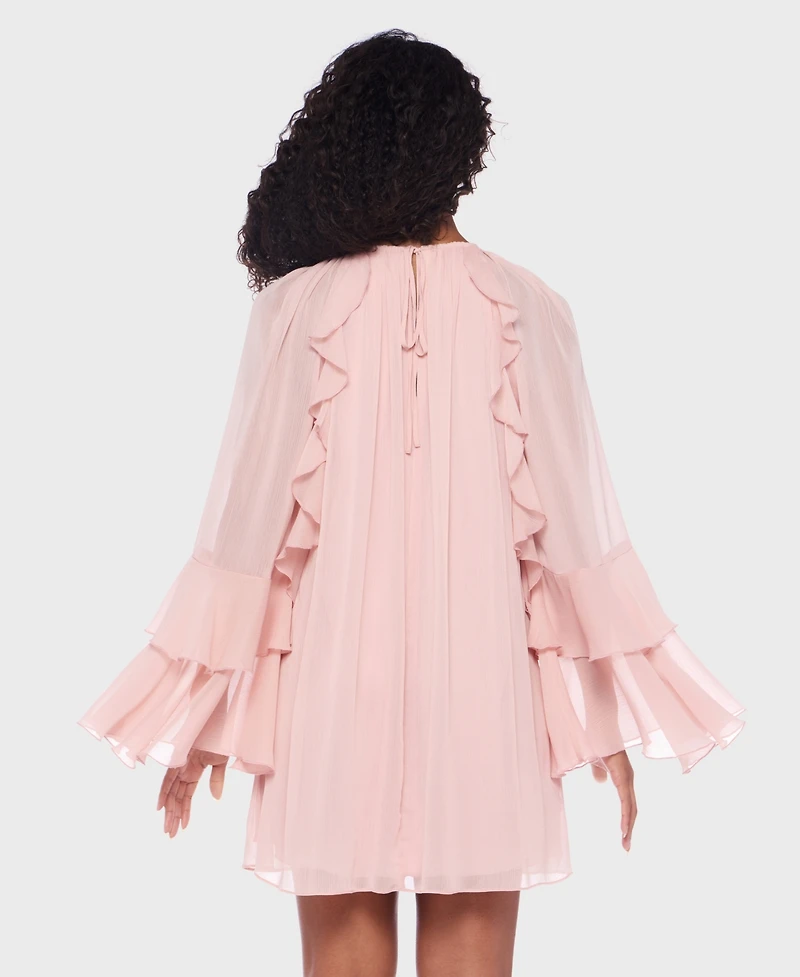 B Darlin Juniors' Ruffled Chiffon Long-Sleeve Dress