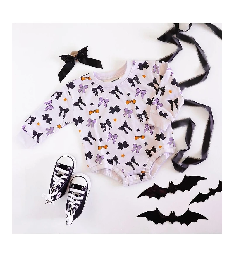 Sweet Wink Baby Girl Spooky Bows Halloween Long Sleeve Romper