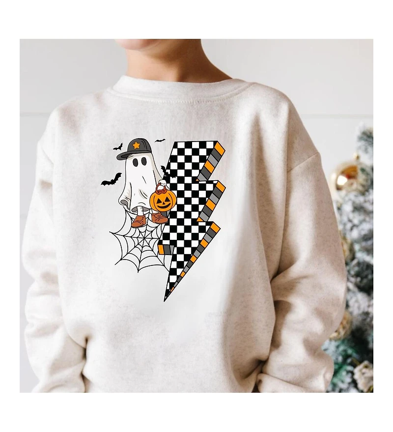 Sweet Wink Little and Big Boys Checker Ghost Halloween Sweatshirt