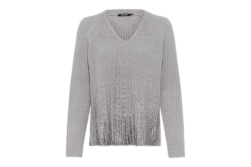 Olsen Women's V-Neck Sweater with Silver Foil Embellishment