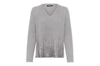 Olsen Women's V-Neck Sweater with Silver Foil Embellishment