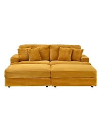 Streamdale 82 inches orange corduroy sofa, two storage feet +4 throw pillows, create a living room, office fashion new darling!