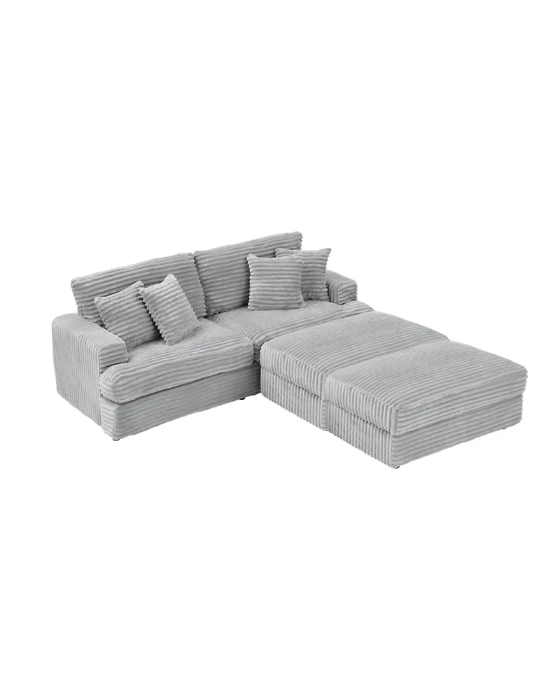 Streamdale 82 inches gray corduroy sofa, two storage feet +4 throw pillows, create a living room, office fashion new darling!