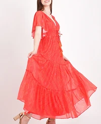 Raas Women's Red Tiered Maxi Dress