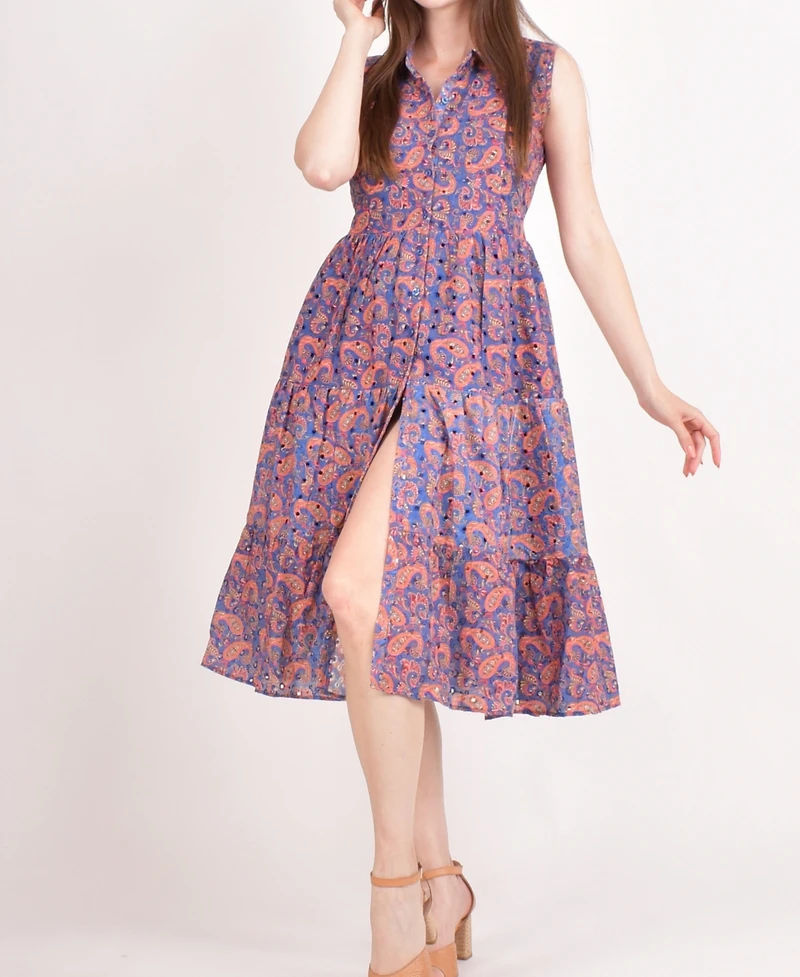 Raas Women's Embroidered Tiered Midi Dress