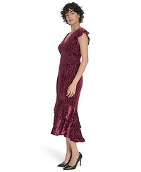 Tommy Hilfiger Women's Burnout Velvet Ruffled High-Low Dress