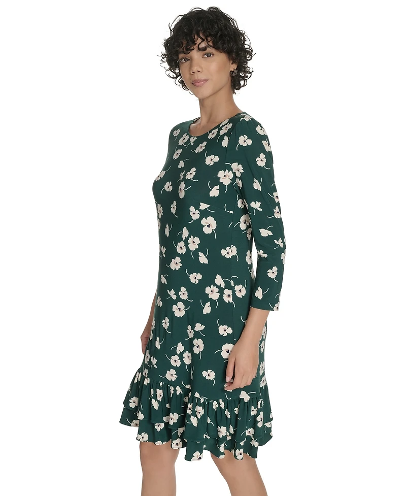 Tommy Hilfiger Women's Crewneck Printed Ruffled Hem Dress