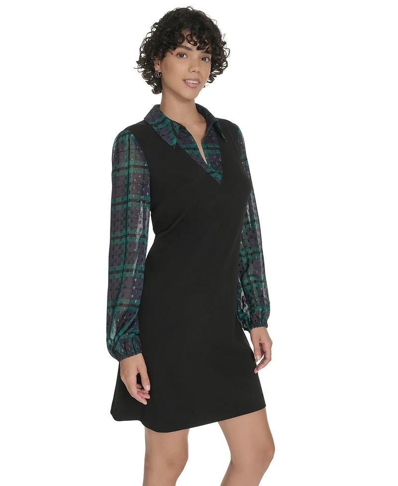 Tommy Hilfiger Women's Collared V-Neck Plaid Dress
