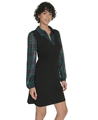 Tommy Hilfiger Women's Collared V-Neck Plaid Dress